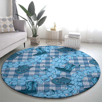 Cyan Palaka Hawaii Cowboy Round Carpet Puakenikeni Lei Paniolo Papale Seamless Vibes LT14 - Polynesian Pride