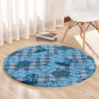 Cyan Palaka Hawaii Cowboy Round Carpet Puakenikeni Lei Paniolo Papale Seamless Vibes LT14 - Polynesian Pride