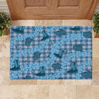 Cyan Palaka Hawaii Cowboy Rubber Doormat Puakenikeni Lei Paniolo Papale Seamless Vibes LT14 Cyan - Polynesian Pride