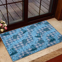 Cyan Palaka Hawaii Cowboy Rubber Doormat Puakenikeni Lei Paniolo Papale Seamless Vibes LT14 - Polynesian Pride