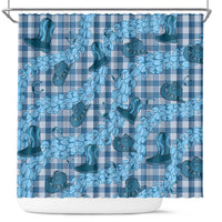 Cyan Palaka Hawaii Cowboy Shower Curtain Puakenikeni Lei Paniolo Papale Seamless Vibes LT14 Cyan - Polynesian Pride