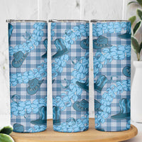 Cyan Palaka Hawaii Cowboy Skinny Tumbler Puakenikeni Lei Paniolo Papale Seamless Vibes LT14 - Polynesian Pride