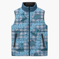 Cyan Palaka Hawaii Cowboy Sleeveless Puffer Jacket Puakenikeni Lei Paniolo Papale Seamless Vibes LT14 Unisex Cyan - Polynesian Pride