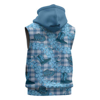 Cyan Palaka Hawaii Cowboy Sleeveless Zip Hoodie Puakenikeni Lei Paniolo Papale Seamless Vibes LT14 - Polynesian Pride