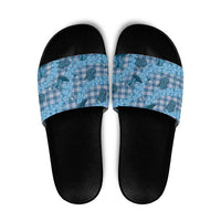 Cyan Palaka Hawaii Cowboy Slide Sandals Puakenikeni Lei Paniolo Papale Seamless Vibes LT14 Cyan - Polynesian Pride