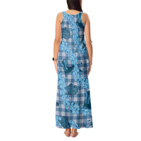 Cyan Palaka Hawaii Cowboy Tank Maxi Dress Puakenikeni Lei Paniolo Papale Seamless Vibes LT14 - Polynesian Pride