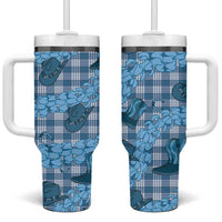 Cyan Palaka Hawaii Cowboy Tumbler With Handle Puakenikeni Lei Paniolo Papale Seamless Vibes LT14 One Size: 40 oz Cyan - Polynesian Pride