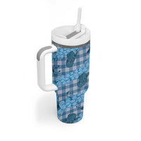 Cyan Palaka Hawaii Cowboy Tumbler With Handle Puakenikeni Lei Paniolo Papale Seamless Vibes LT14 - Polynesian Pride