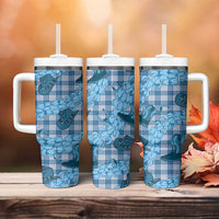 Cyan Palaka Hawaii Cowboy Tumbler With Handle Puakenikeni Lei Paniolo Papale Seamless Vibes LT14 - Polynesian Pride