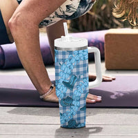 Cyan Palaka Hawaii Cowboy Tumbler With Handle Puakenikeni Lei Paniolo Papale Seamless Vibes LT14 - Polynesian Pride