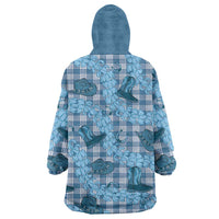 Cyan Palaka Hawaii Cowboy Wearable Blanket Hoodie Puakenikeni Lei Paniolo Papale Seamless Vibes LT14 - Polynesian Pride