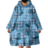 Cyan Palaka Hawaii Cowboy Wearable Blanket Hoodie Puakenikeni Lei Paniolo Papale Seamless Vibes LT14 - Polynesian Pride