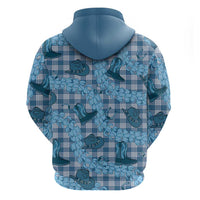 Cyan Palaka Hawaii Cowboy Zip Hoodie Puakenikeni Lei Paniolo Papale Seamless Vibes LT14 - Polynesian Pride