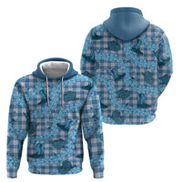 Cyan Palaka Hawaii Cowboy Zip Hoodie Puakenikeni Lei Paniolo Papale Seamless Vibes LT14 - Polynesian Pride