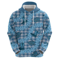 Cyan Palaka Hawaii Cowboy Zip Hoodie Puakenikeni Lei Paniolo Papale Seamless Vibes LT14 - Polynesian Pride