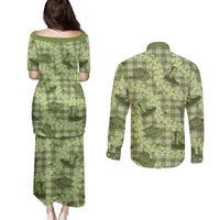 Lime Palaka Hawaii Cowboy Couples Matching Puletasi and Long Sleeve Button Shirt Puakenikeni Lei Paniolo Papale Seamless Vibes LT14 - Polynesian Pride