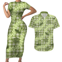 Lime Palaka Hawaii Cowboy Couples Matching Short Sleeve Bodycon Dress and Hawaiian Shirt Puakenikeni Lei Paniolo Papale Seamless Vibes LT14 Lime - Polynesian Pride