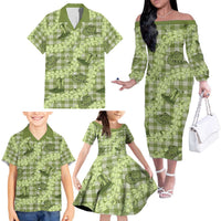 Lime Palaka Hawaii Cowboy Family Matching Off The Shoulder Long Sleeve Dress and Hawaiian Shirt Puakenikeni Lei Paniolo Papale Seamless Vibes LT14 - Polynesian Pride