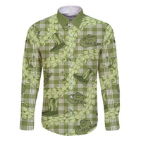 Lime Palaka Hawaii Cowboy Family Matching Off The Shoulder Long Sleeve Dress and Hawaiian Shirt Puakenikeni Lei Paniolo Papale Seamless Vibes LT14 Dad's Shirt - Long Sleeve Lime - Polynesian Pride