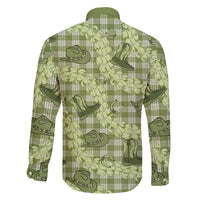Lime Palaka Hawaii Cowboy Family Matching Off The Shoulder Long Sleeve Dress and Hawaiian Shirt Puakenikeni Lei Paniolo Papale Seamless Vibes LT14 - Polynesian Pride