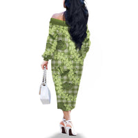 Lime Palaka Hawaii Cowboy Family Matching Off The Shoulder Long Sleeve Dress and Hawaiian Shirt Puakenikeni Lei Paniolo Papale Seamless Vibes LT14 - Polynesian Pride