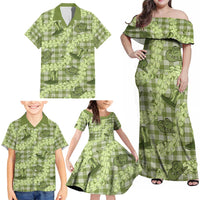 Lime Palaka Hawaii Cowboy Family Matching Off Shoulder Maxi Dress and Hawaiian Shirt Puakenikeni Lei Paniolo Papale Seamless Vibes LT14 - Polynesian Pride