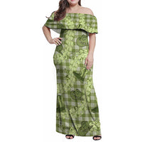 Lime Palaka Hawaii Cowboy Family Matching Off Shoulder Maxi Dress and Hawaiian Shirt Puakenikeni Lei Paniolo Papale Seamless Vibes LT14 Mom's Dress Lime - Polynesian Pride