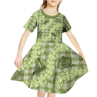 Lime Palaka Hawaii Cowboy Kid Short Sleeve Dress Puakenikeni Lei Paniolo Papale Seamless Vibes LT14 - Polynesian Pride
