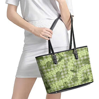 Lime Palaka Hawaii Cowboy Leather Tote Bag Puakenikeni Lei Paniolo Papale Seamless Vibes LT14 - Polynesian Pride