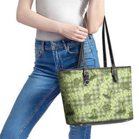 Lime Palaka Hawaii Cowboy Leather Tote Bag Puakenikeni Lei Paniolo Papale Seamless Vibes LT14 - Polynesian Pride