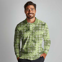 Lime Palaka Hawaii Cowboy Long Sleeve Polo Shirt Puakenikeni Lei Paniolo Papale Seamless Vibes LT14 - Polynesian Pride
