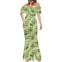 Lime Palaka Hawaii Cowboy Mermaid Dress Puakenikeni Lei Paniolo Papale Seamless Vibes LT14 - Polynesian Pride