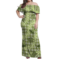 Lime Palaka Hawaii Cowboy Off Shoulder Maxi Dress Puakenikeni Lei Paniolo Papale Seamless Vibes LT14 Women Lime - Polynesian Pride
