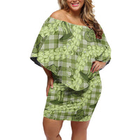 Lime Palaka Hawaii Cowboy Off Shoulder Short Dress Puakenikeni Lei Paniolo Papale Seamless Vibes LT14 Women Lime - Polynesian Pride