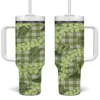 Lime Palaka Hawaii Cowboy Tumbler With Handle Puakenikeni Lei Paniolo Papale Seamless Vibes LT14 One Size: 40 oz Lime - Polynesian Pride