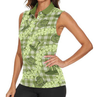 Lime Palaka Hawaii Cowboy Women Sleeveless Polo Shirt Puakenikeni Lei Paniolo Papale Seamless Vibes LT14 - Polynesian Pride
