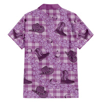 Purple Palaka Hawaii Cowboy Family Matching Off The Shoulder Long Sleeve Dress and Hawaiian Shirt Puakenikeni Lei Paniolo Papale Seamless Vibes LT14 - Polynesian Pride