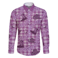Purple Palaka Hawaii Cowboy Family Matching Off The Shoulder Long Sleeve Dress and Hawaiian Shirt Puakenikeni Lei Paniolo Papale Seamless Vibes LT14 Dad's Shirt - Long Sleeve Purple - Polynesian Pride