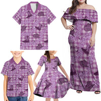 Purple Palaka Hawaii Cowboy Family Matching Off Shoulder Maxi Dress and Hawaiian Shirt Puakenikeni Lei Paniolo Papale Seamless Vibes LT14 - Polynesian Pride