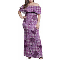 Purple Palaka Hawaii Cowboy Family Matching Off Shoulder Maxi Dress and Hawaiian Shirt Puakenikeni Lei Paniolo Papale Seamless Vibes LT14 Mom's Dress Purple - Polynesian Pride