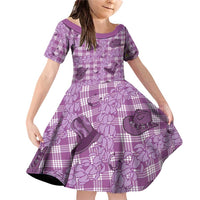 Purple Palaka Hawaii Cowboy Family Matching Off Shoulder Short Dress and Hawaiian Shirt Puakenikeni Lei Paniolo Papale Seamless Vibes LT14 Daughter's Dress Purple - Polynesian Pride