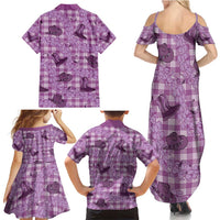 Purple Palaka Hawaii Cowboy Family Matching Summer Maxi Dress and Hawaiian Shirt Puakenikeni Lei Paniolo Papale Seamless Vibes LT14 - Polynesian Pride