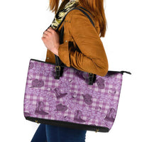 Purple Palaka Hawaii Cowboy Leather Tote Bag Puakenikeni Lei Paniolo Papale Seamless Vibes LT14 Purple - Polynesian Pride