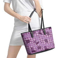 Purple Palaka Hawaii Cowboy Leather Tote Bag Puakenikeni Lei Paniolo Papale Seamless Vibes LT14 - Polynesian Pride
