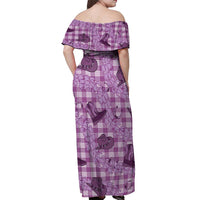 Purple Palaka Hawaii Cowboy Off Shoulder Maxi Dress Puakenikeni Lei Paniolo Papale Seamless Vibes LT14 - Polynesian Pride