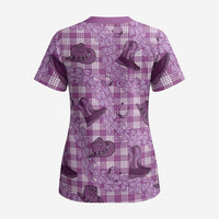 Purple Palaka Hawaii Cowboy Scrub Top Puakenikeni Lei Paniolo Papale Seamless Vibes LT14 - Polynesian Pride
