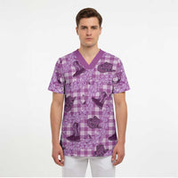 Purple Palaka Hawaii Cowboy Scrub Top Puakenikeni Lei Paniolo Papale Seamless Vibes LT14 - Polynesian Pride