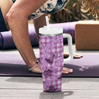 Purple Palaka Hawaii Cowboy Tumbler With Handle Puakenikeni Lei Paniolo Papale Seamless Vibes LT14 - Polynesian Pride