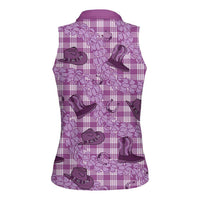 Purple Palaka Hawaii Cowboy Women Sleeveless Polo Shirt Puakenikeni Lei Paniolo Papale Seamless Vibes LT14 - Polynesian Pride