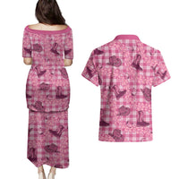 Pink Palaka Hawaii Cowboy Couples Matching Puletasi and Hawaiian Shirt Puakenikeni Lei Paniolo Papale Seamless Vibes LT14 - Polynesian Pride